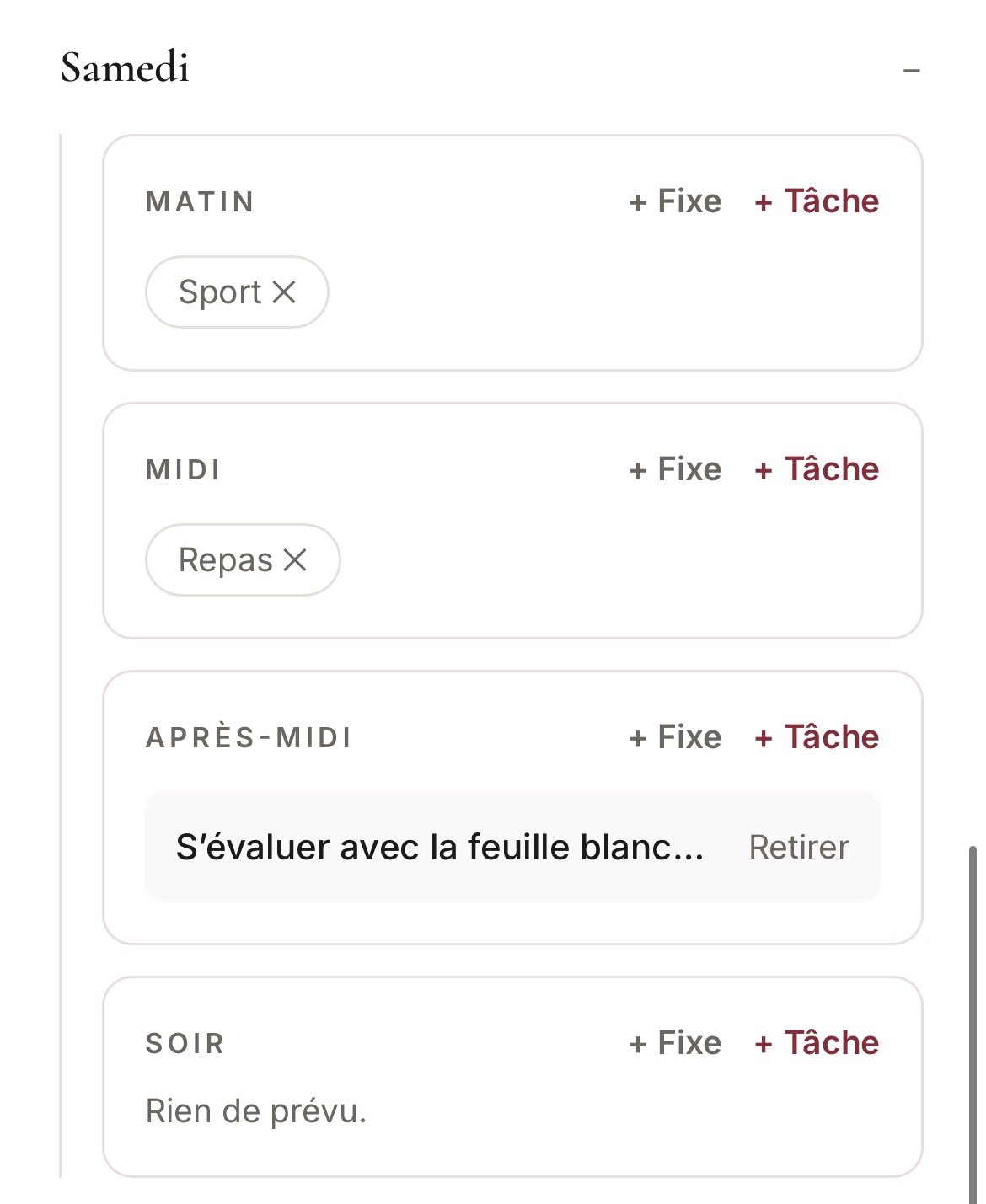Exemple de time blocking sur le samedi dans Mon Système